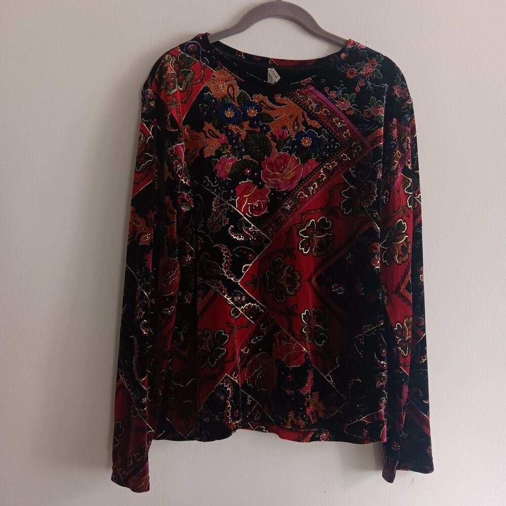 White Stag  Velvet Dark Fairy‎ Grunge Whimsigoth Top Size L Red Vamp Long Sleeve